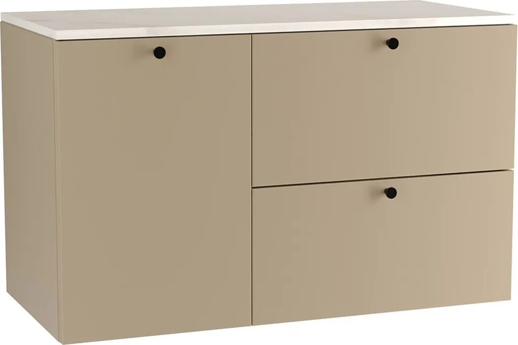 Szafka pod umywalkę WENA, gładkie fronty, z koszem na pranie, Beti, 100x60x47 cm, Cappuccino/Marmur Bianco