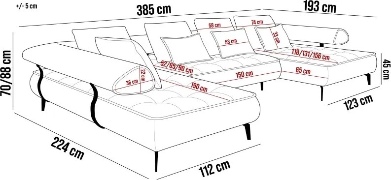 Narożnik SELEDO XL U Lewostronny z układ elektrycznej głebokości siedziska WERSAL
