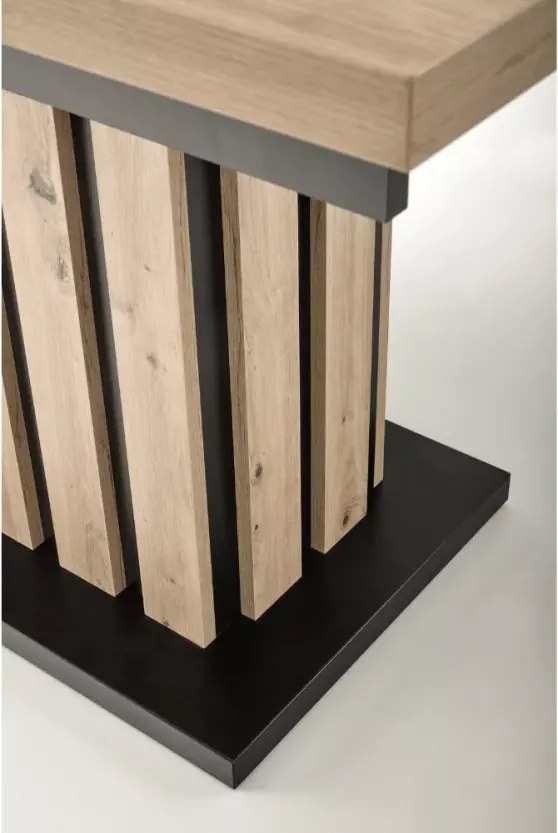 Rozkładany stół prostokątny Altus 160 (210) x 90 – wykonany z płyty laminowanej w kolorze dąb artisan / czarny
