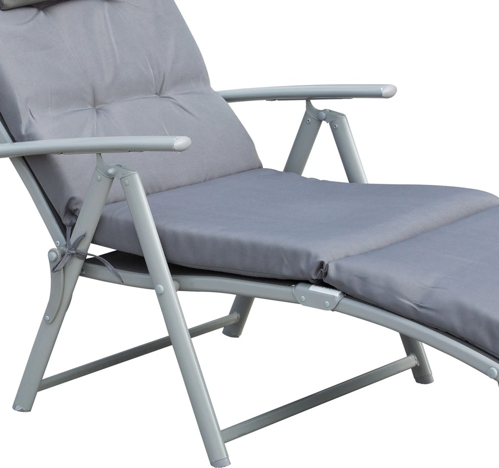 Lezaki balkonowe Outsunny - leżak ogrodowy 137x63,5cm, leżak metalowy szary, leżak składany na zewnątrz | Aosom PL