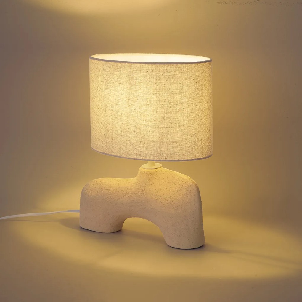 Lampa stołowa Wabi Sabi beżowa z lnianym abażurem 35cm - Florence