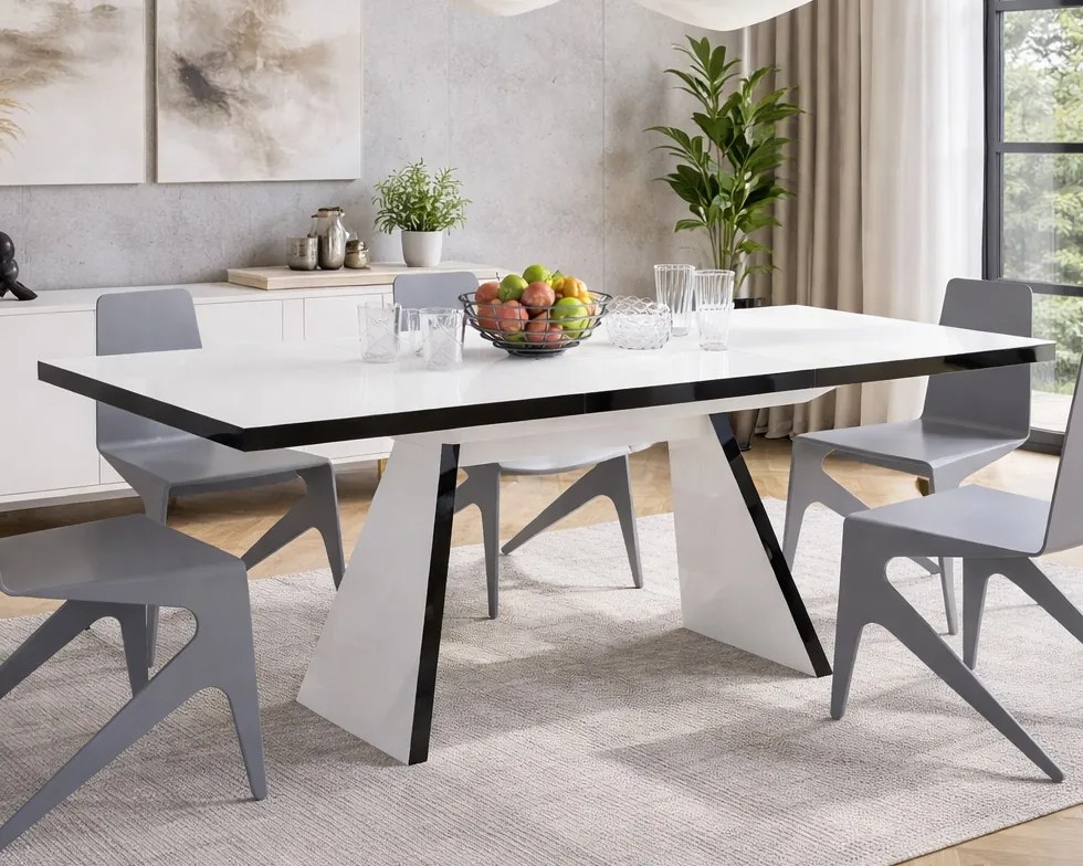 Rozkładany stół w wysokim połysku Alan biały/czarny