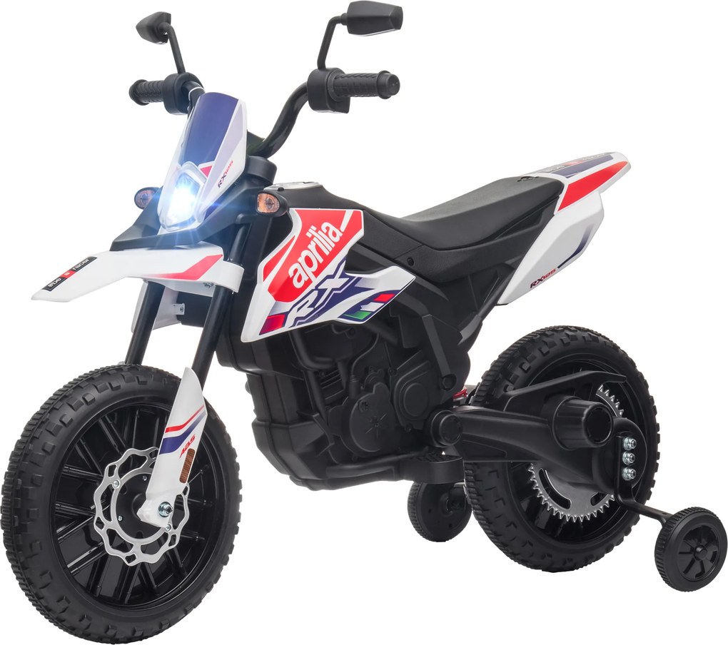 AIYAPLAY 12V Motocykl dla dzieci z kółkami bocznymi, LED, Muzyką, USB, Elektryczny motocykl dla chłopców i dziewcząt, Biały