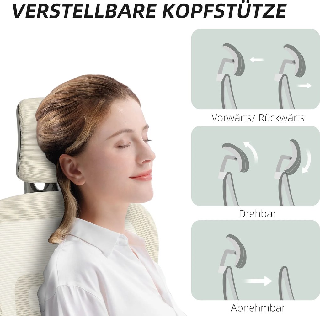 HOMCOM Fotel biurowy ergonomiczny z siatkowym obiciem, regulowany, na kółkach, z podłokietnikami i zagłówkiem, beżowy