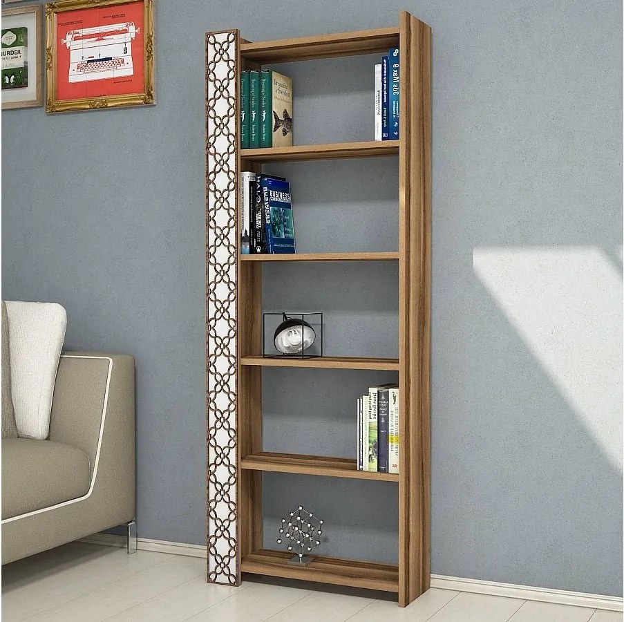 Nowoczesny regał na książki – 64,6 x 170 x 24,2 cm – Orzech i biel – Płyta MDF pokryta melaminą