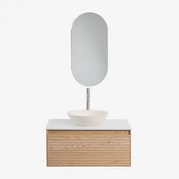 Zestaw Wiszących Mebli Łazienkowych Z Drewna Jesionowego Tedrik Popielaty Brąz & Cement Okrągły Biały Ø40 Cm - Sklum