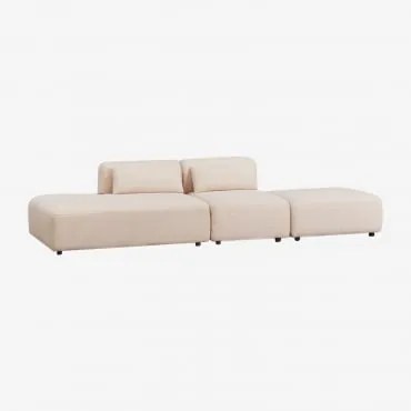 Sofa Modułowy 2-częściowy Z Lewym Szezlongiem I Pufem Fogler Tkanina Baranek Boucle Kremowy Beż - Sklum