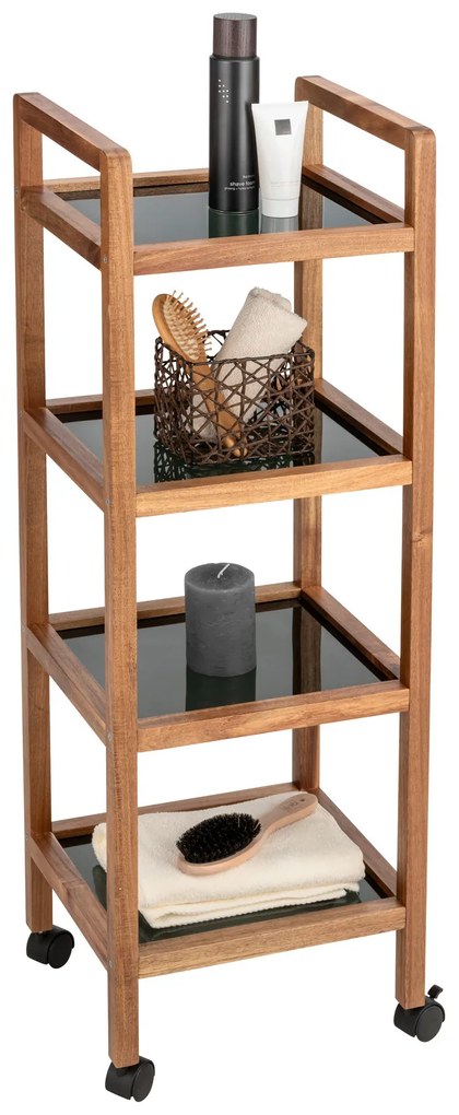 Mobilny regał z drewna akacji FONDI, 4 poziomy, wys. 101,5 cm