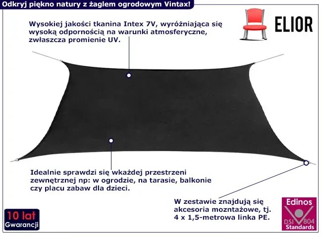 Klasyczny żagiel przeciwsłoneczny antracyt - Vintax