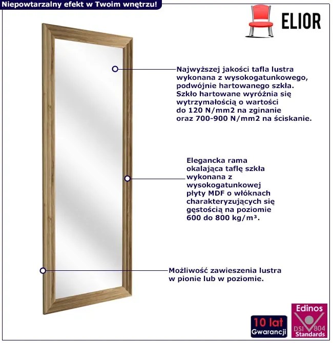 Prostokątne lustro w ramie w kolorze ciepły dąb E4-E10