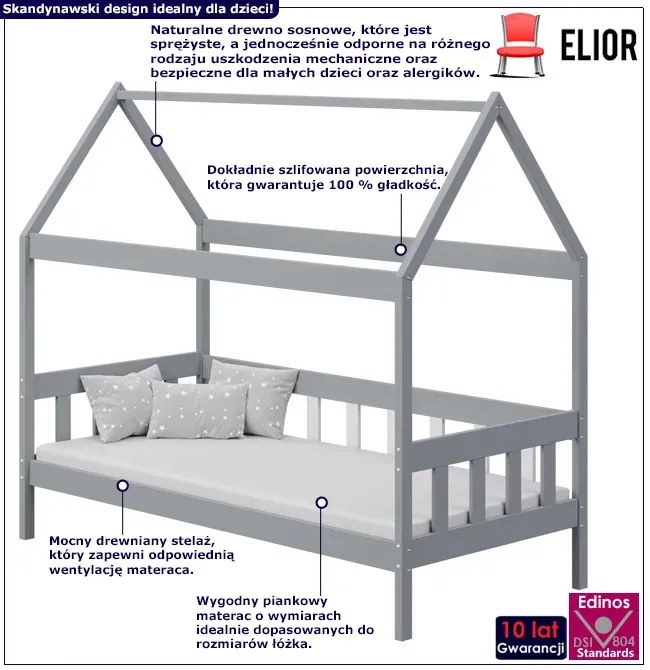 Szare łóżko domek dla dziecka plus materac - Laros 3X 190x90 cm