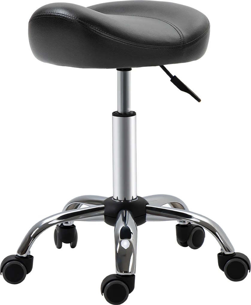 HOMCOM Taboret Salonowy z Siedziskiem Siodłowym, Regulowany, Ekoskóra, 48x48x54-69cm, Czarny