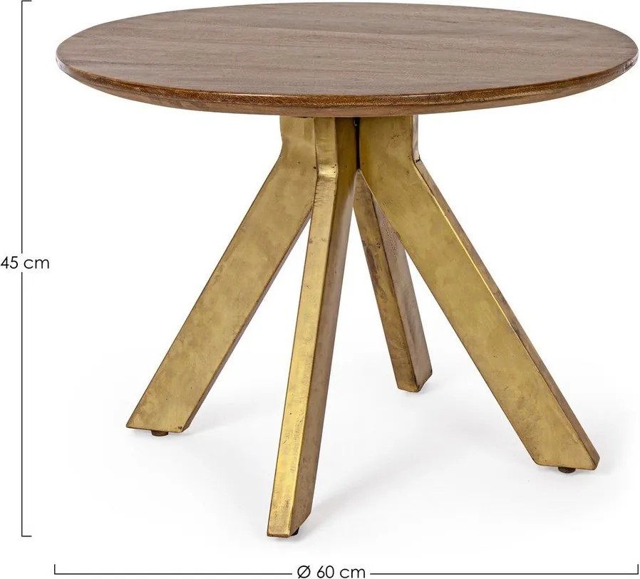 Okrągły stolik z litego drewna mango w kolorze złota/w ciemnym naturalnym kolorze ø 60 cm Sherman – Bizzotto