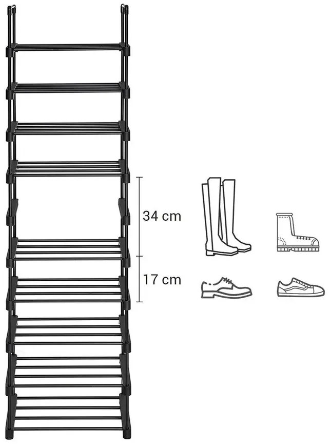 Półka na buty TUBE, 10 półek, 45x30x174cm, czarna SongmicsHome