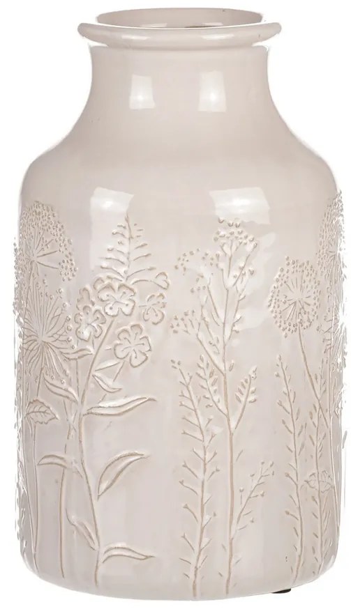 Waza ceramiczna z motywem kwiatów polnych, beżowa,średnica 19 cm x 31 cm