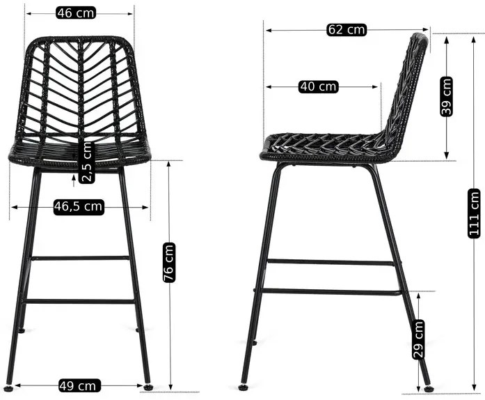Czarny rattanowy hoker kuchenny ogrodowy F7-L82