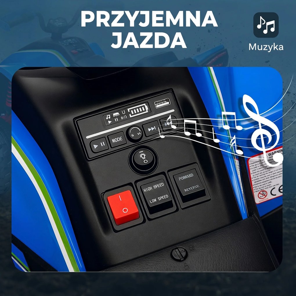 AIYAPLAY Elektryczny Quad dla Dzieci, 3-6 km/h, Oświetlenie LED, Muzyka, USB, dla Dzieci 3-8 Lat, Niebieski