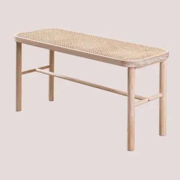 Ławka 90 Cm Z Rattanu I Drewna Riolut Natural - Sklum