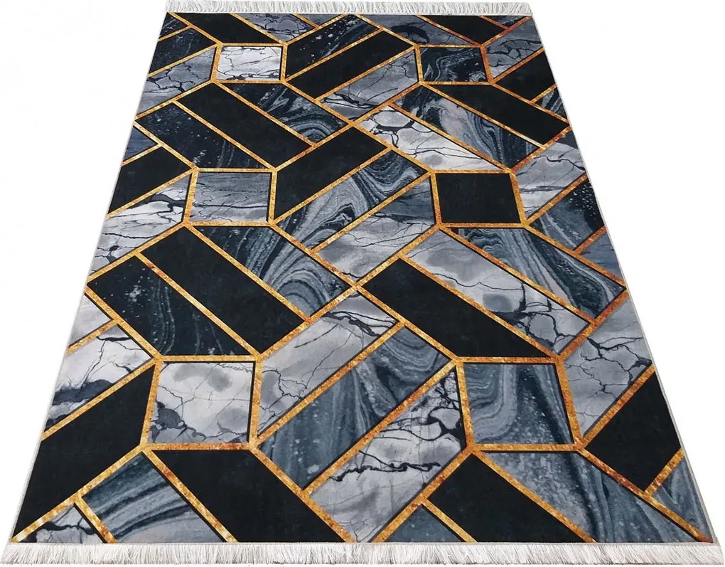 Czarno-szary geometryczny dywan glamour Czarny mat B7-K10