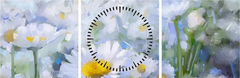 Obraz - W stokrotkach (z zegarem) (90x30 cm)