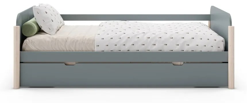 Szarozielone łóżko dziecięce z litego drewna sosnowego z wysuwanym łóżkiem ze stelażem 90x190 cm Enola – Marckeric