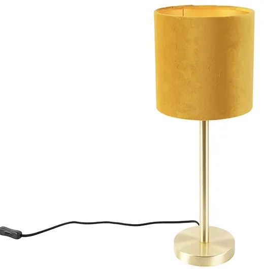 Lampa stołowa mosiądz z żółtym kloszem 20 cm - Simplo Nowoczesny Oswietlenie wewnetrzne