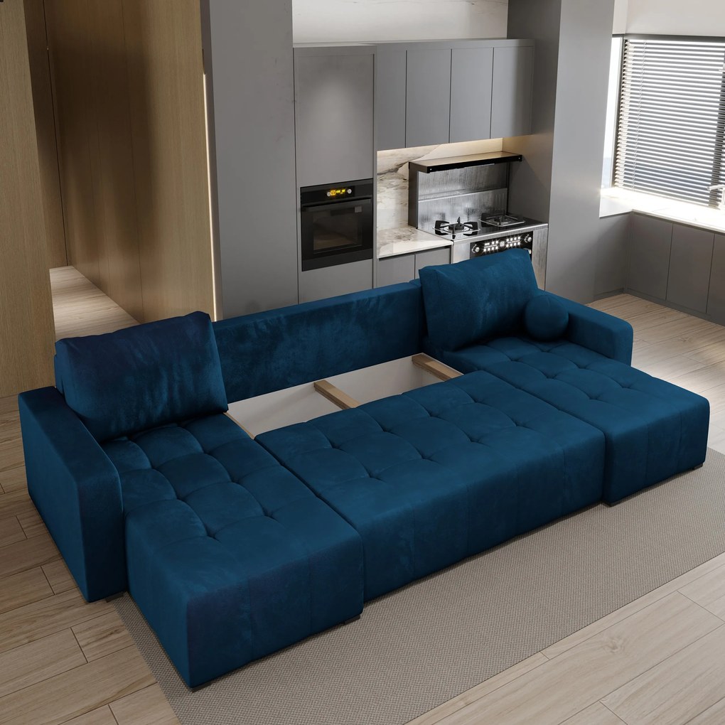 Masseno Narożnik TOLARI z funkcją spania i pojemnikiem na pościel Narozniki U, Rozkładana sofa - Niebieski, KRONOS 09