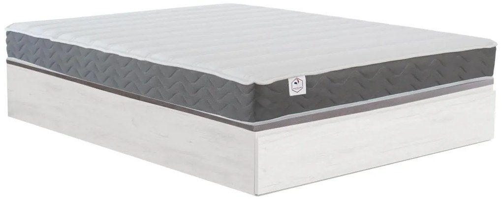 Zestaw 140 x 190 cm stelaż z białą skrzynią i szufladą + materac o grub. 18 cm z pianką o wysokiej gęstości, pamięcią kształtu i oddychającym pokrowcem 3D - HEAVEN marki Ysmée