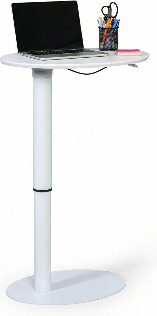 Owalny stół regulowany z zaokrąglonymi rogami, biały, 50 × 65 cm