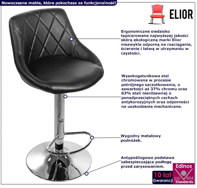 Hoker Z Czarny Metalowy Tapicerowany Oparciem Ekoskóra G3-L82
