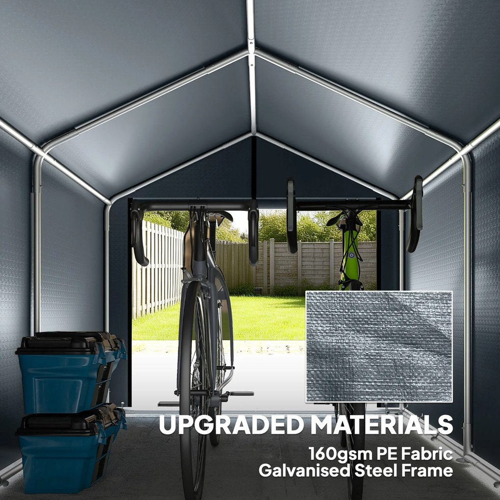 Outsunny Namiot Garażowy 2,2 x 1,6 m Wodoodporny Namiot na Narzędzia z Drzwiami na Zamek Stalową Ramą, UV-Odporny Ciemnoszary | Aosom PL