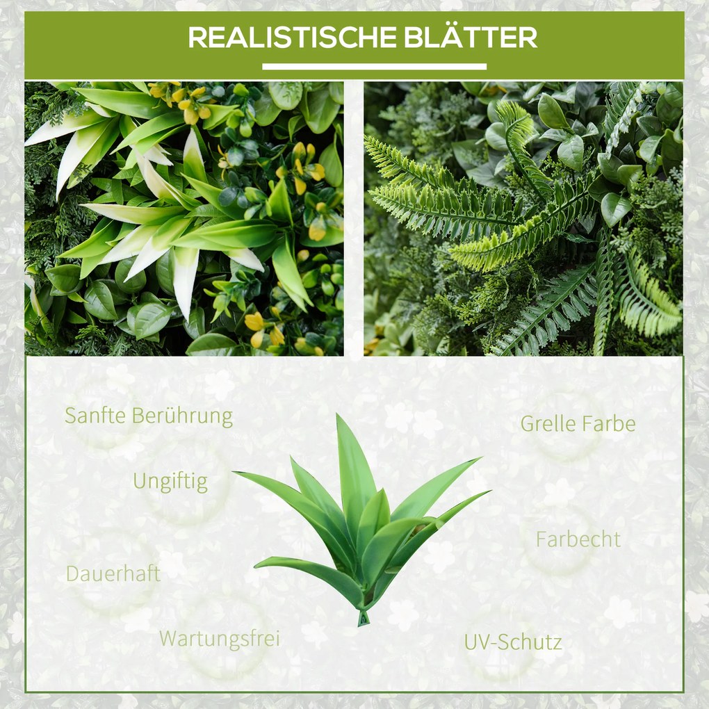 Outsunny Zielona ściana ze sztucznych roślin, 12 elementów, 50 x 50 cm