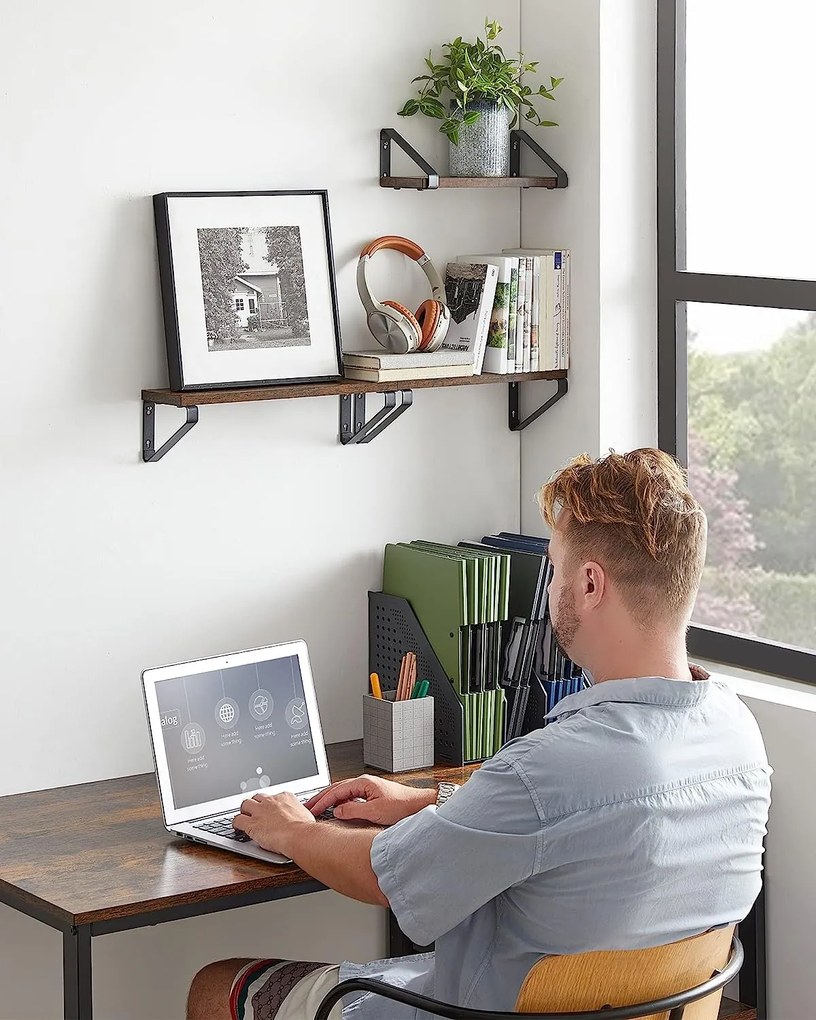 Półki ścienne ABBY z konsolą, 3 szt., 30/35/40x12cm, czarna/brązowa Vasagle