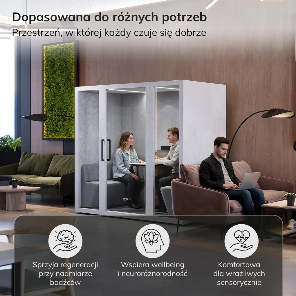 Budka akustyczna do biura INBOX 4-osobowa 2200 x 2200 x 1220 mm