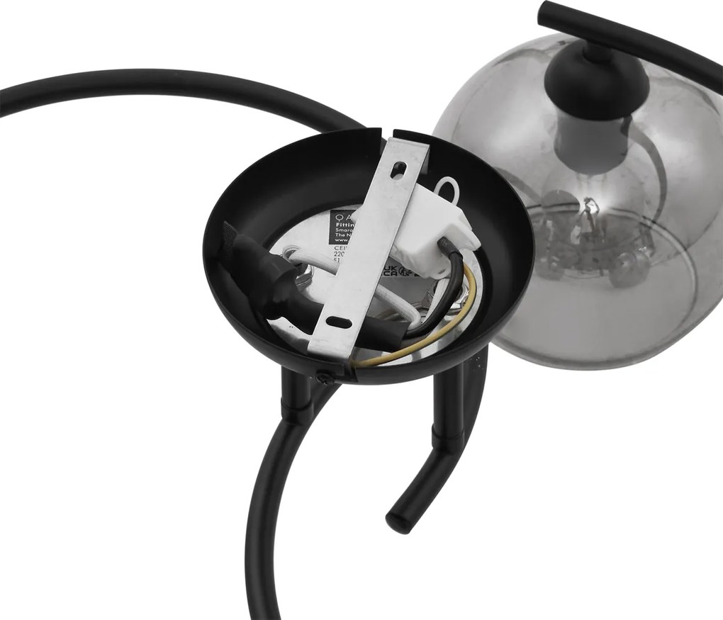 Nowoczesna lampa sufitowa czarna z dymionym szkłem, 4 źródła światła - Alanis