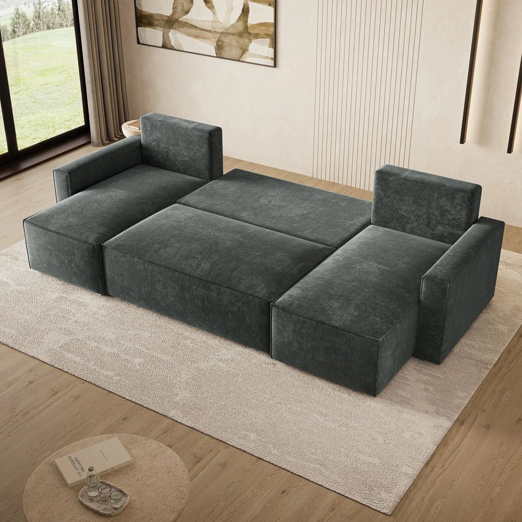 Masseno Narożnik ASPRA z funkcją spania i pojemnikiem na pościel Narozniki U, Rozkładana sofa - Szary, LUMO 75