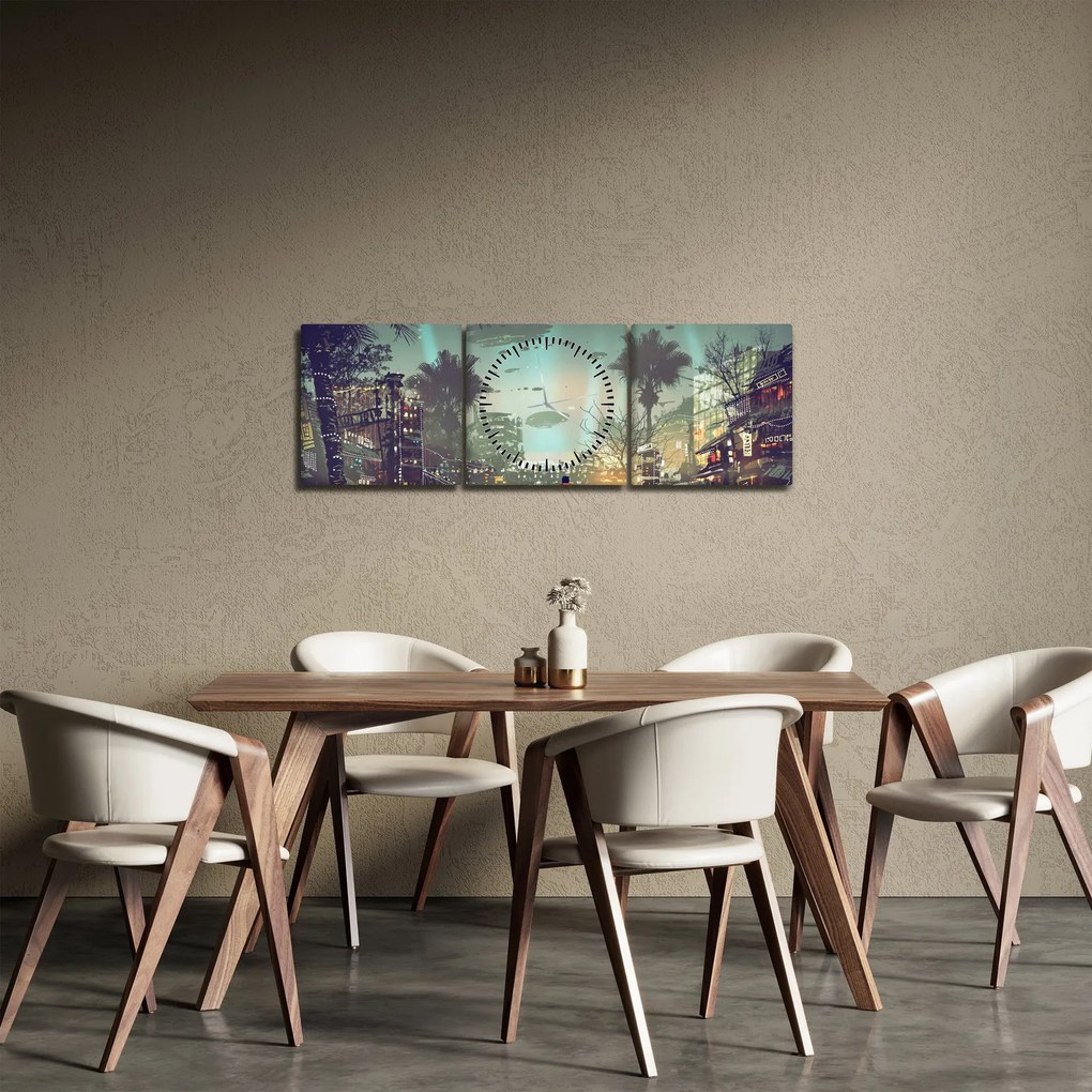 Obraz - miasto w przyszłości (z zegarem) (90x30 cm)