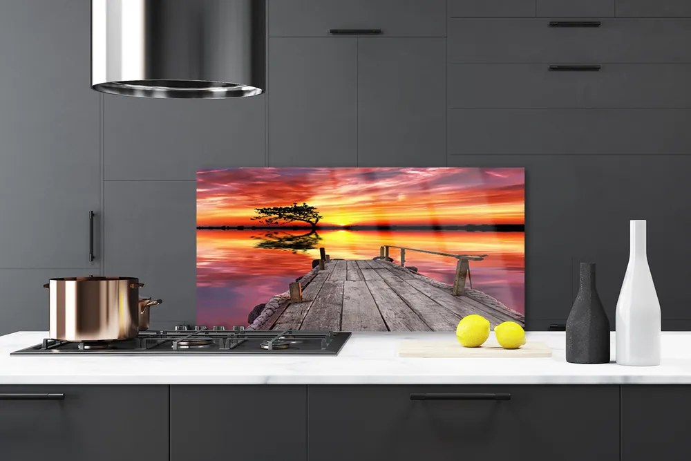 Panel Szklany Drewniane Molo Nad Jeziorem