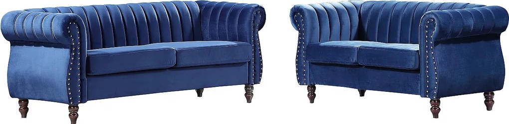 Zestaw kanap 2 i 3 osobowych chesterfield welurowych błękit królewski TRUMBO