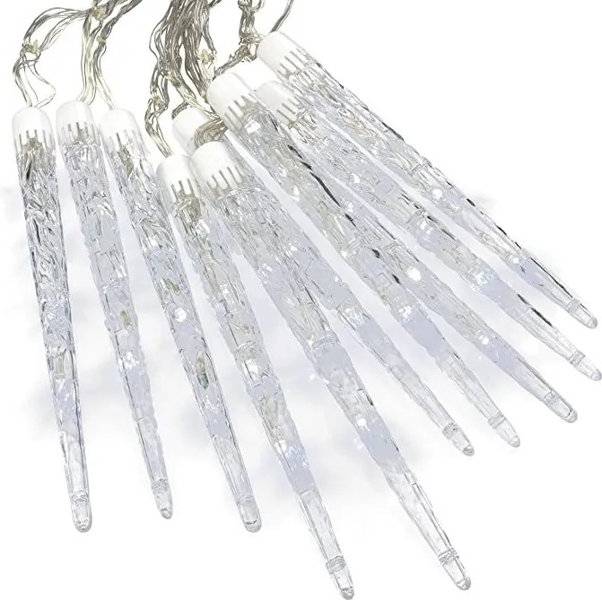 Świąteczne lampki - sople, zimna biel, 8 funkcji