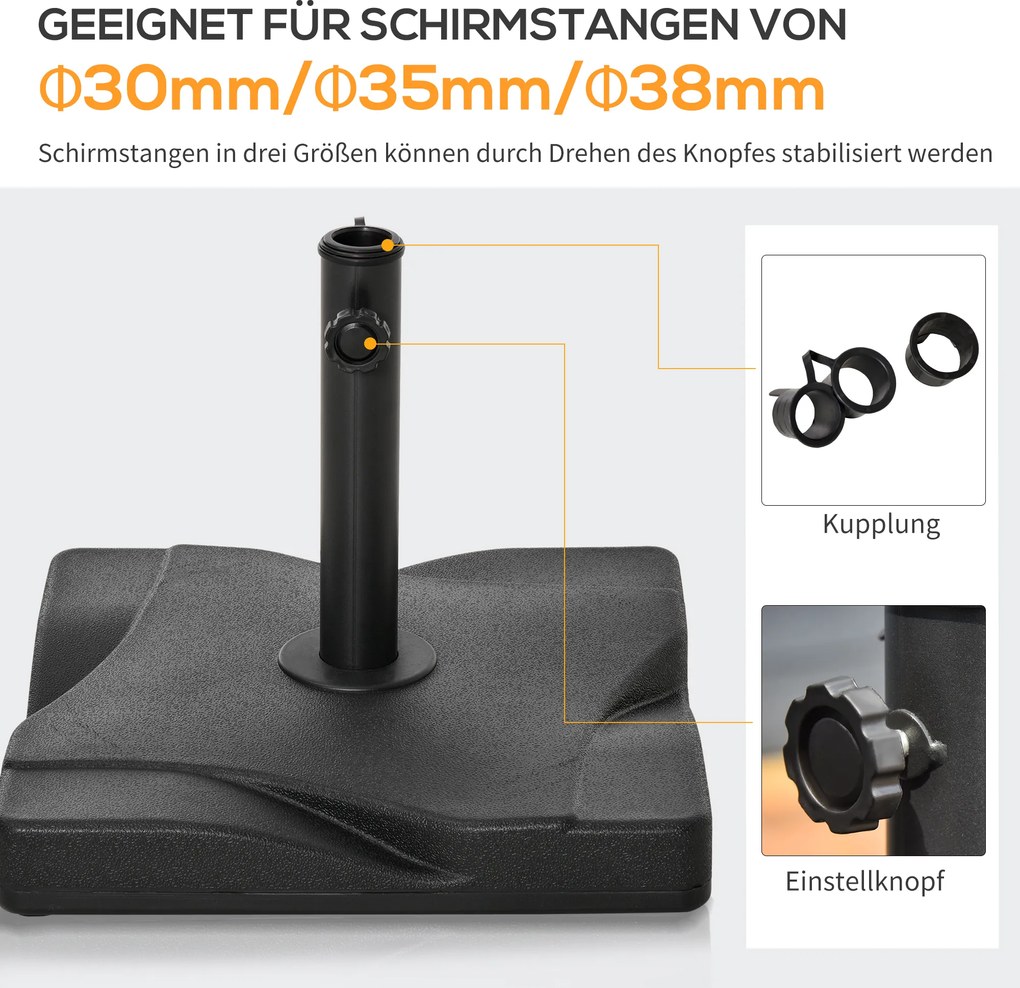 Outsunny podstawa parasola 20 kg stojak na parasole słupki na parasole 30-38 mm czarny