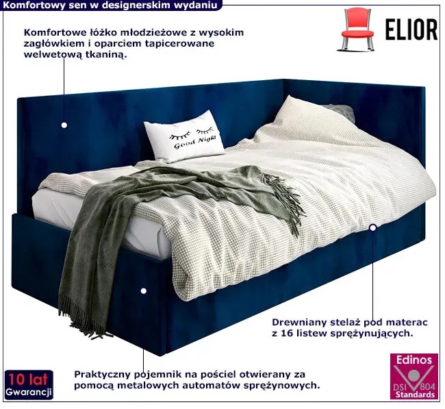 Granatowe łóżko z pojemnikiem K4-R96