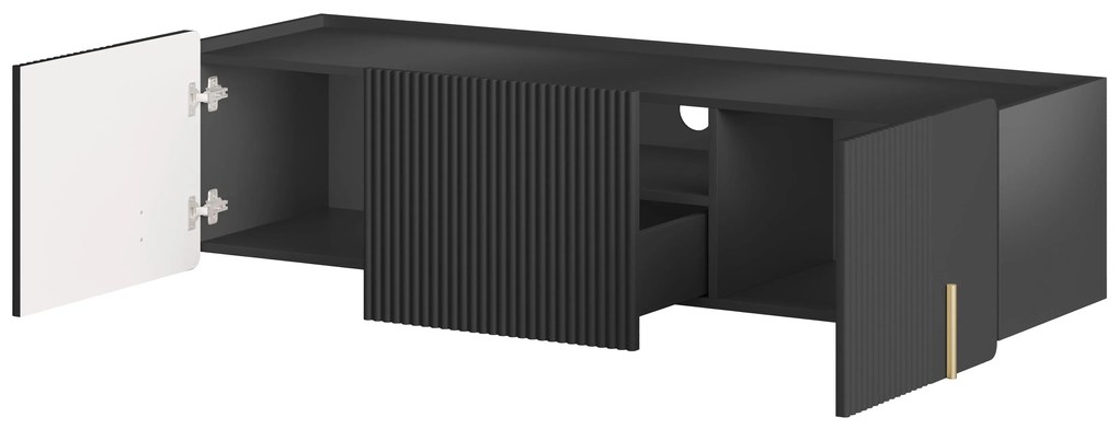 Szafka RTV Malmi 150 cm wisząca - czarny mat / złoty