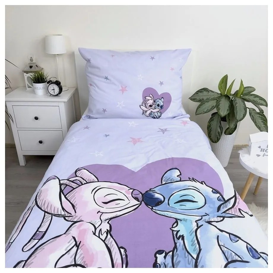 Bawełniana jednoosobowa pościel dziecięca 140x200 cm Lilo and Stitch "Heart" – Jerry Fabrics