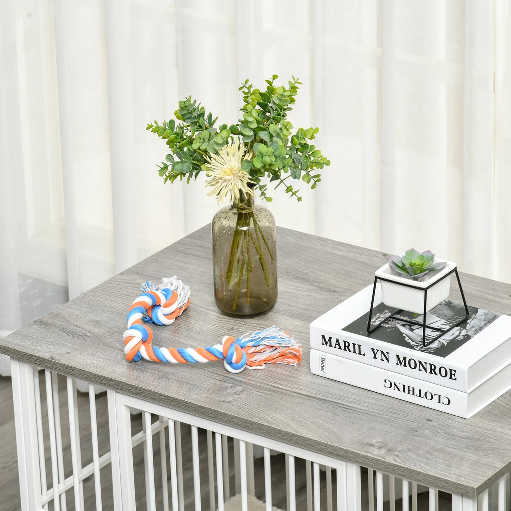 PawHut Drewniana klatka dla psa Biało-szara 86x60x70cm Elegancka i bezpieczna | Aosom PL