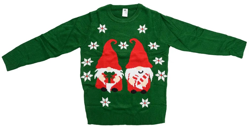 Świąteczny sweter damski GNOME ciemnozielony - różne rozmiary Wielkość: XL