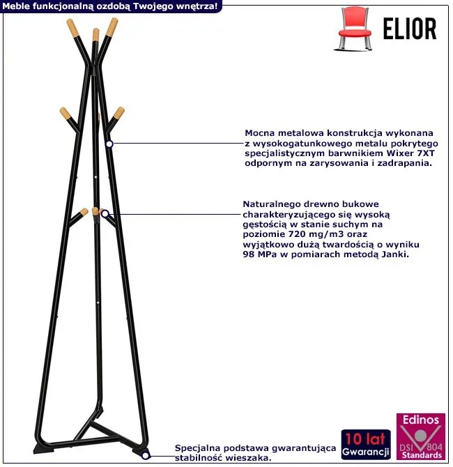Czarny metalowy wieszak stojący do przedpokoju D9-N09