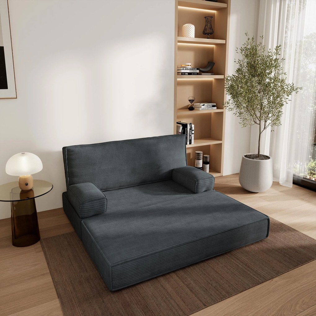 Masseno Sofa piankowa LADIA z funkcją spania, Kanapa z pianki do salonu, Bezmontażowa, Tkanina sztruksowa – Grafitowy POSO 34