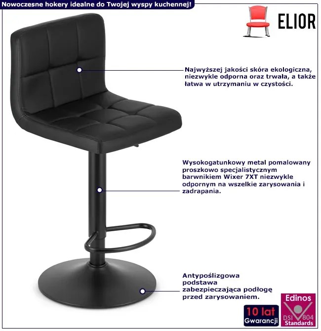 Czarny hoker barowy z siedziskiem z ekoskóry Z8-M82