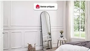Lustro półokrągłe stojące z metalu – 50 × 170 cm (szer. × wys.) – kolor czarny – MAILEN